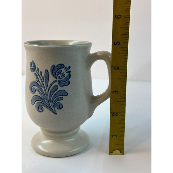 VTG Pfaltzgraff USA YORKETOWN Gray Blue Pedestal Footed Mugs W/ Handle Set of 2 - Picture 8 of 8